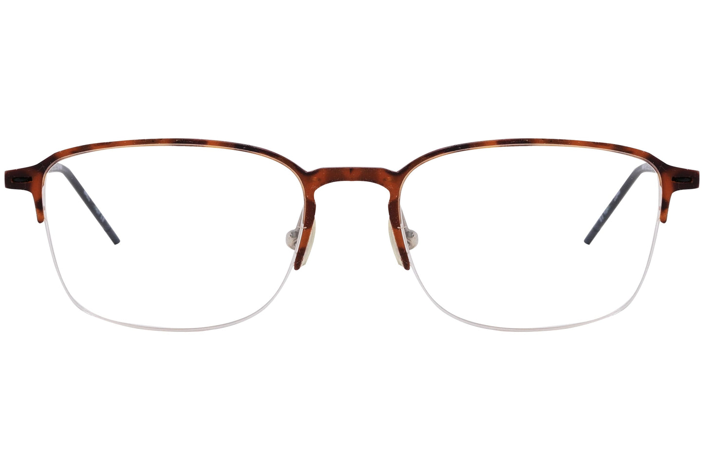 super talent rectangle orange eyeglasses frame viewed from front angle.