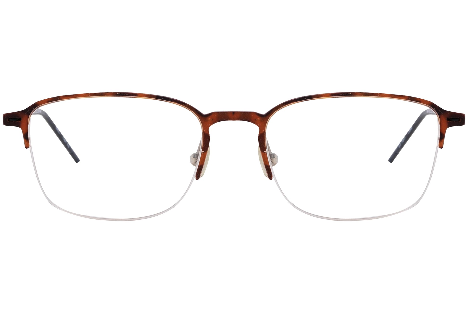 super talent rectangle orange eyeglasses frame viewed from front angle.