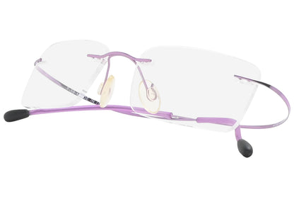 t-39 rimless purple eyeglasses frame viewed from a 45-degree angle.