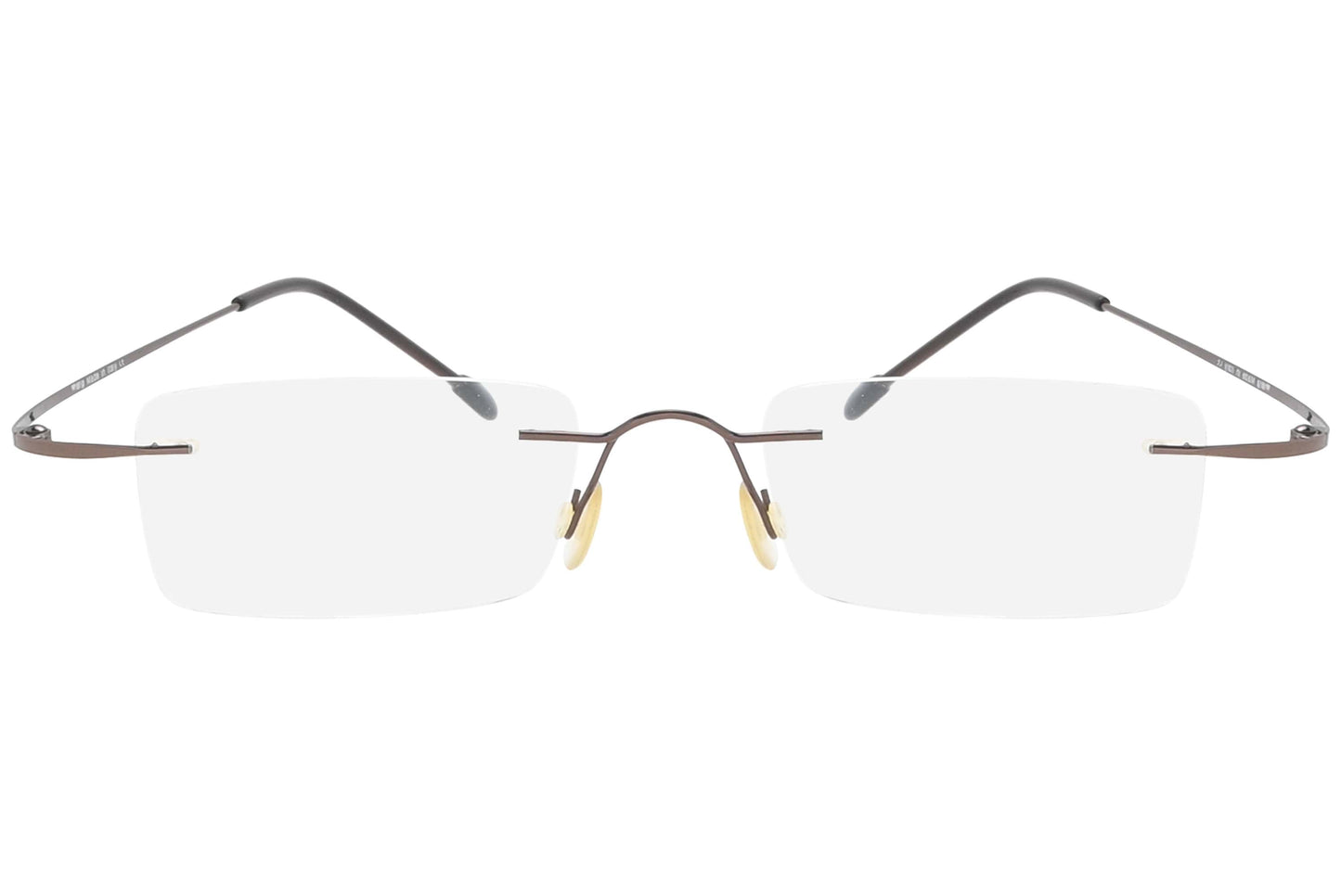 t-39 rimless bronze eyeglasses frame viewed from front view.