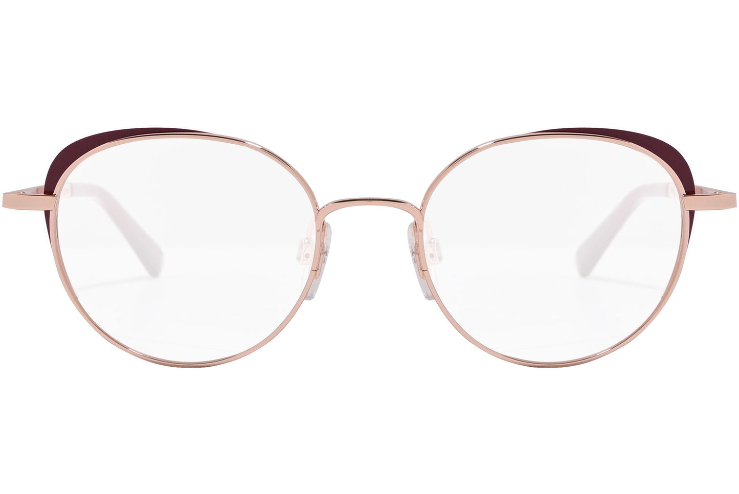 ted baker oval pink eyeglasses frame viewed from front front angle.