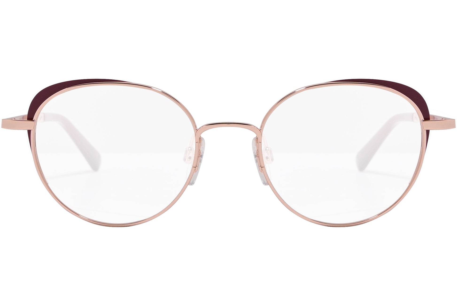 ted baker oval pink eyeglasses frame viewed from front front angle.