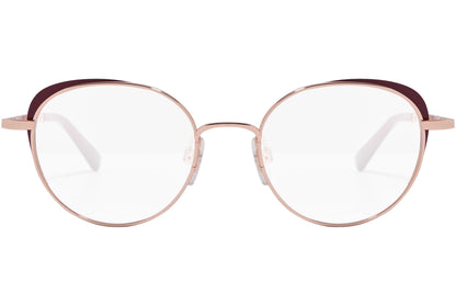 ted baker oval pink eyeglasses frame viewed from front front angle.