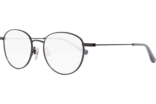 ted baker oval black eyeglasses frame viewed from a 45-degree angle.