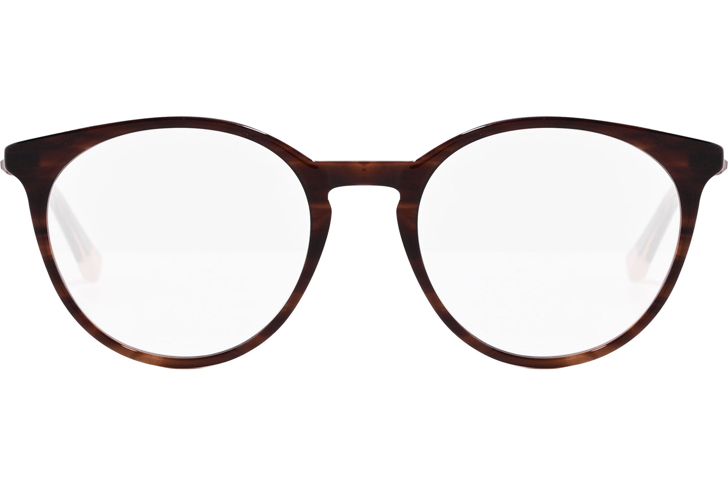 ted baker oval tortoise eyeglasses frame viewed from front angle.