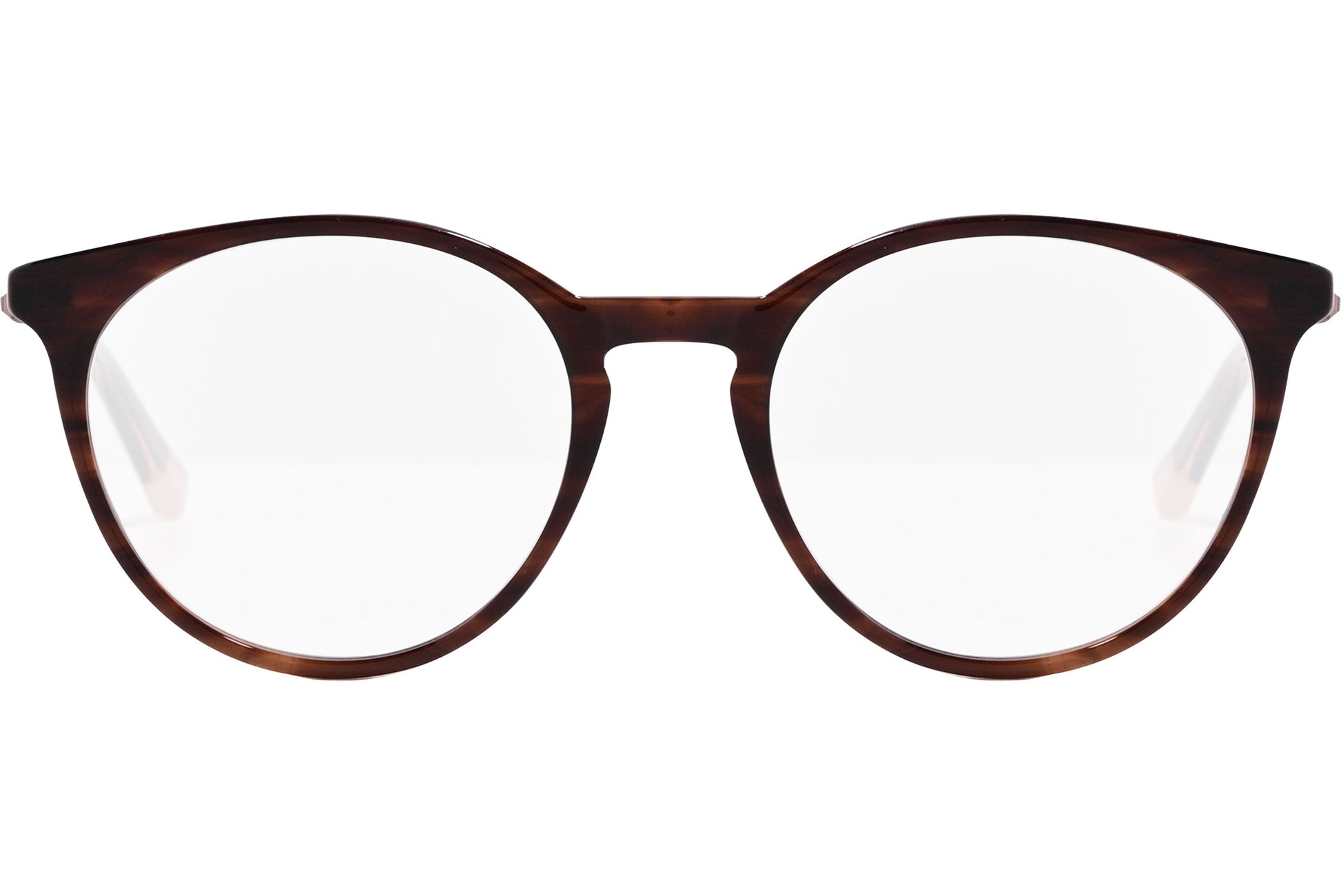 ted baker oval tortoise eyeglasses frame viewed from front angle.