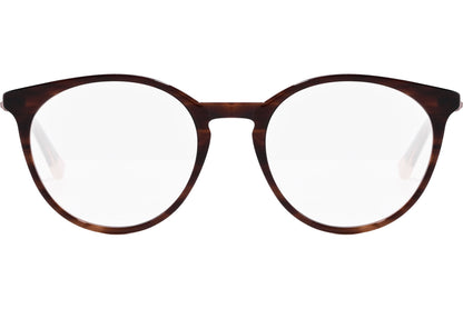 ted baker oval tortoise eyeglasses frame viewed from front angle.