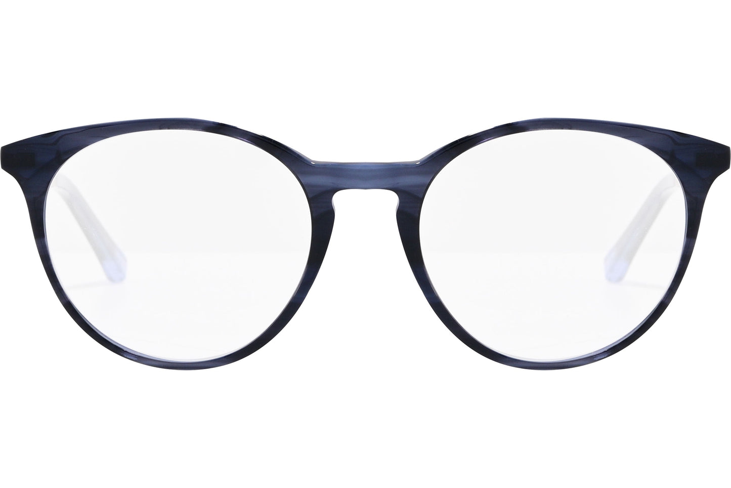 ted baker oval blue eyeglasses frame viewed from front angle.