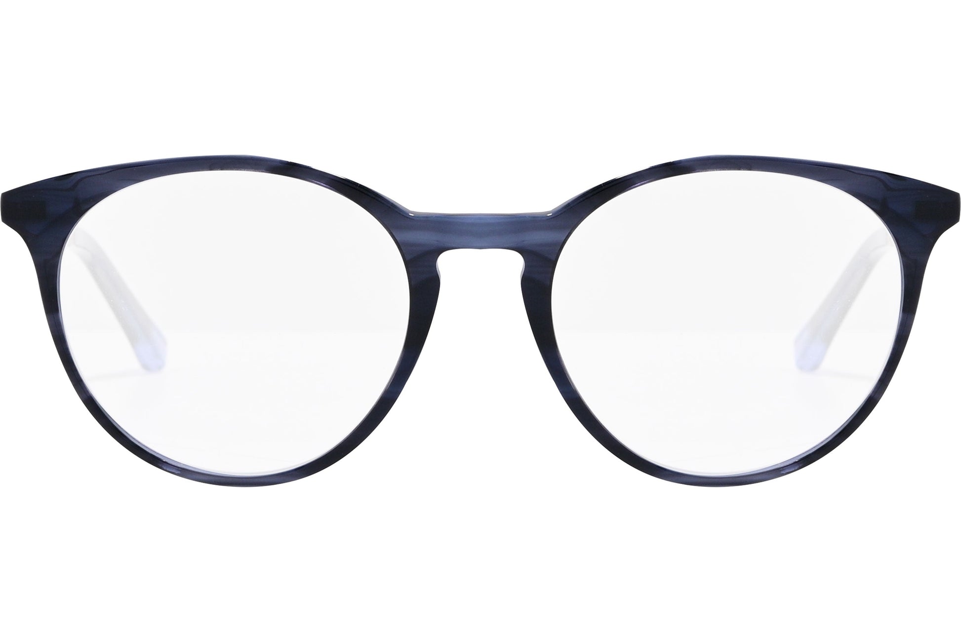 ted baker oval blue eyeglasses frame viewed from front angle.