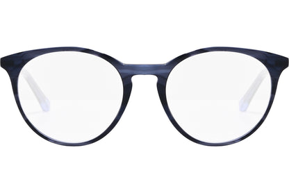 ted baker oval blue eyeglasses frame viewed from front angle.