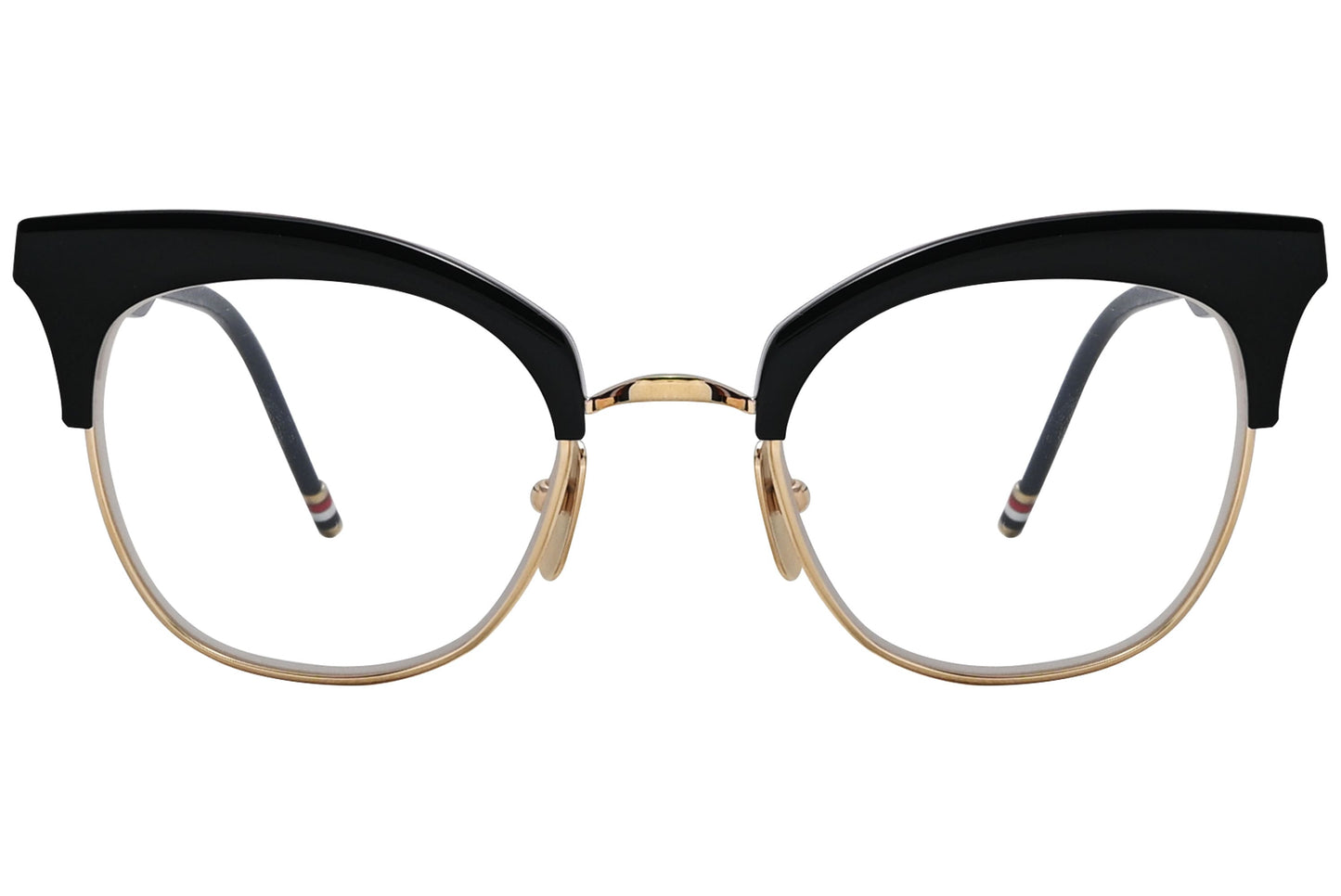 thom browne browline gold eyeglasses frame viewed from front.