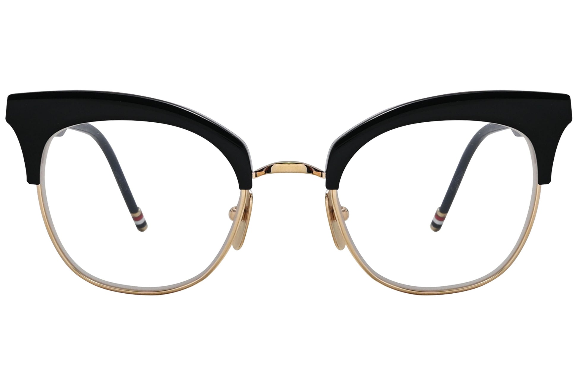 thom browne browline gold eyeglasses frame viewed from front.