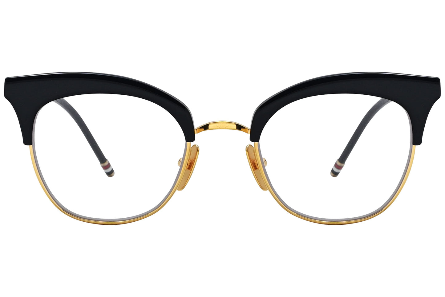 thom browne browline gold eyeglasses frame viewed from front.