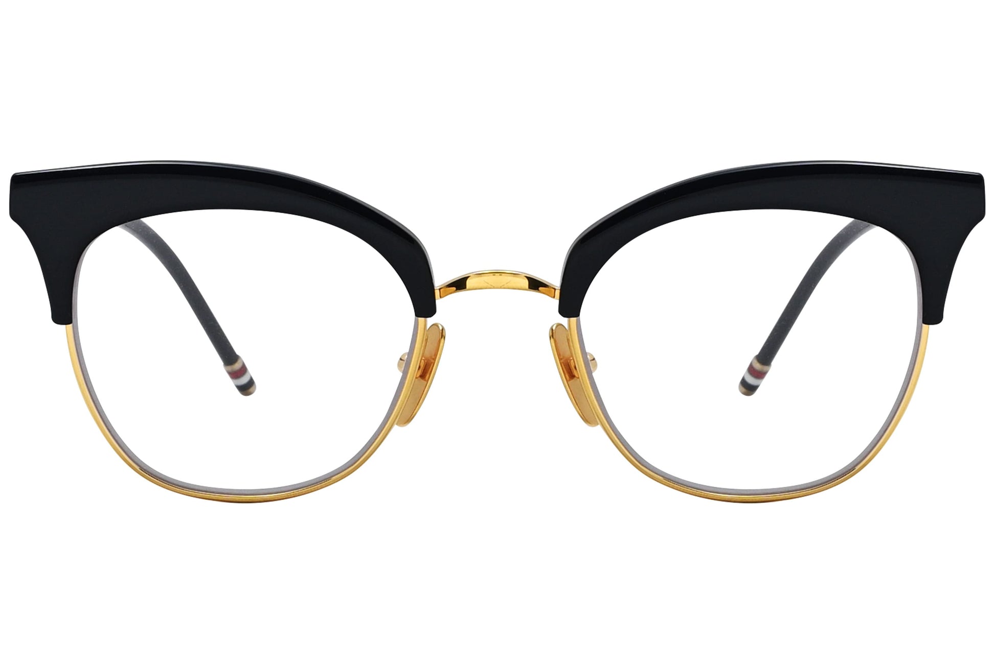 thom browne browline gold eyeglasses frame viewed from front.