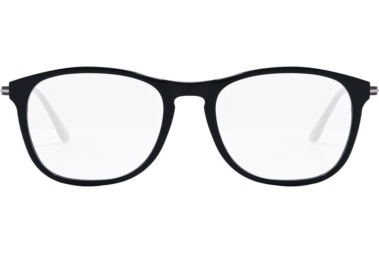 tod's rectangle black eyeglasses frame viewed from front angle.