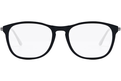 tod's rectangle black eyeglasses frame viewed from front angle.