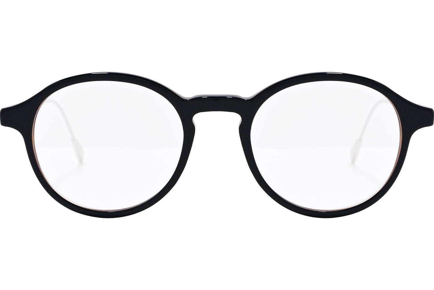 tod's round brown eyeglasses frame viewed from front angle.