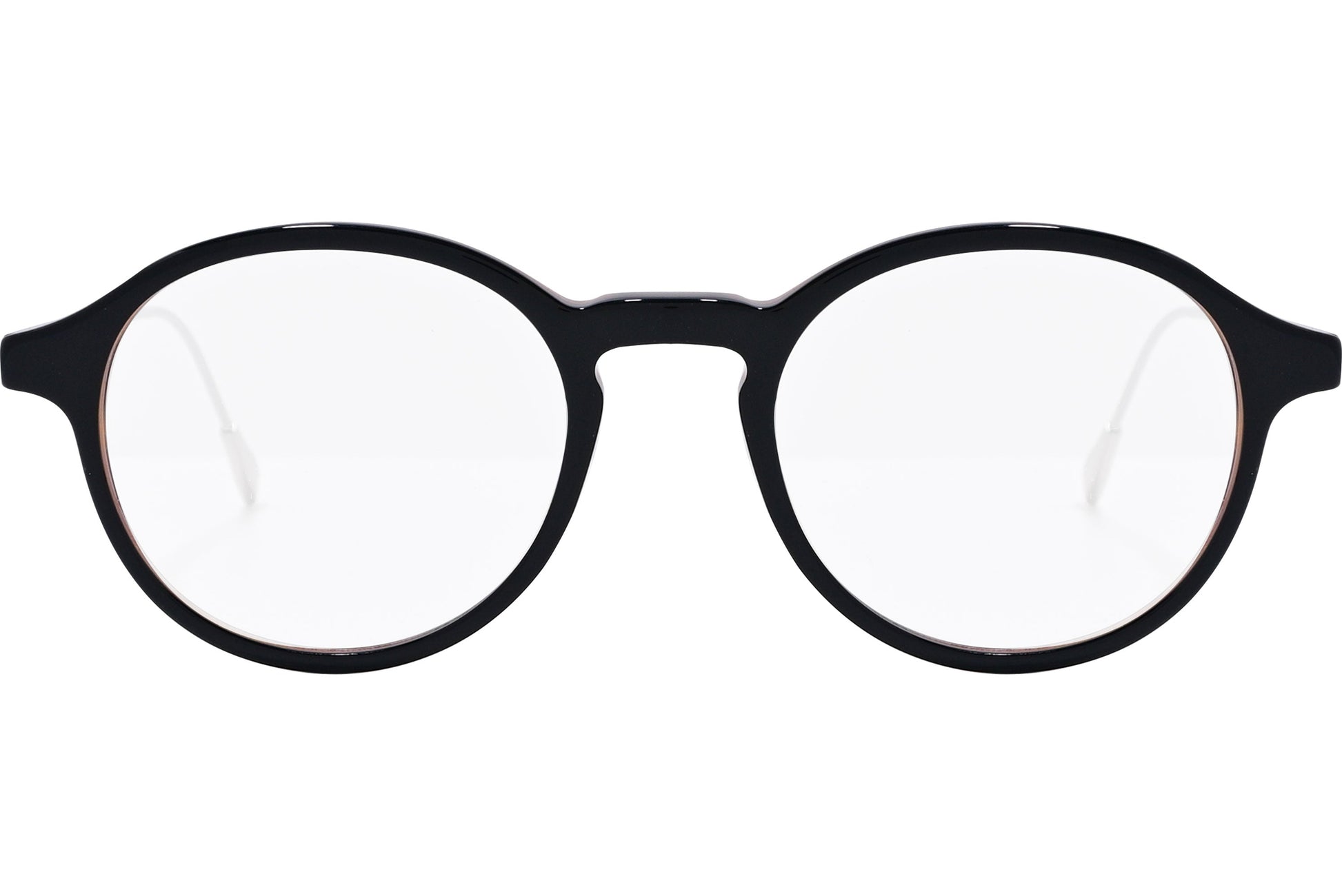 tod's round brown eyeglasses frame viewed from front angle.