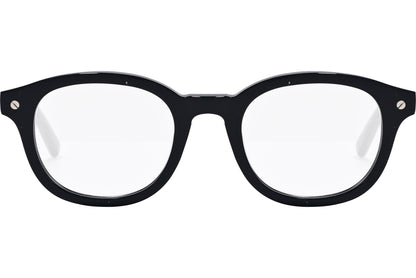 tod's square black eyeglasses frame viewed from front angle.