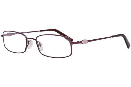 rectangle brown eyeglasses frame viewed from a 45-degree angle.