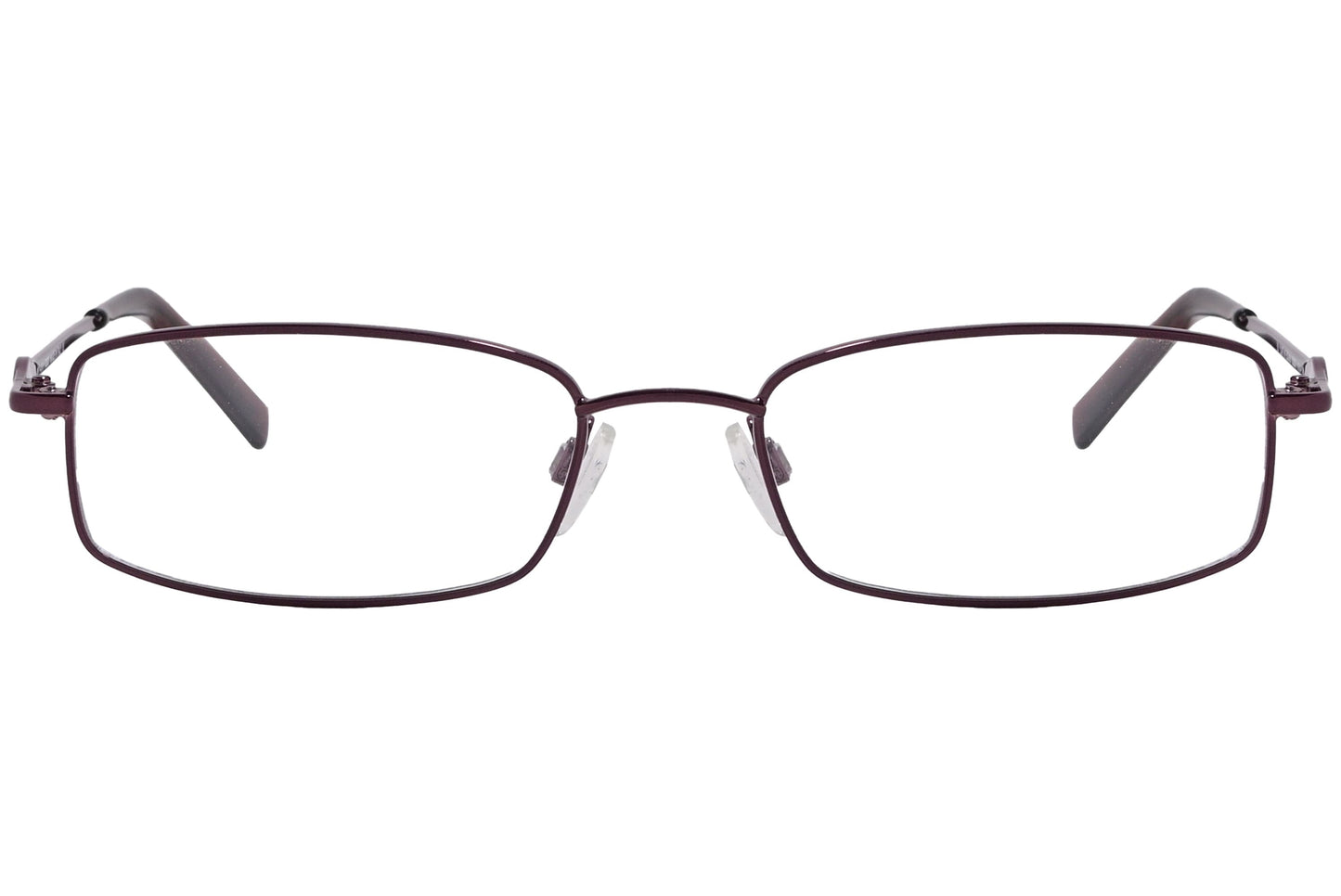 rectangle brown eyeglasses frame viewed from front angle.