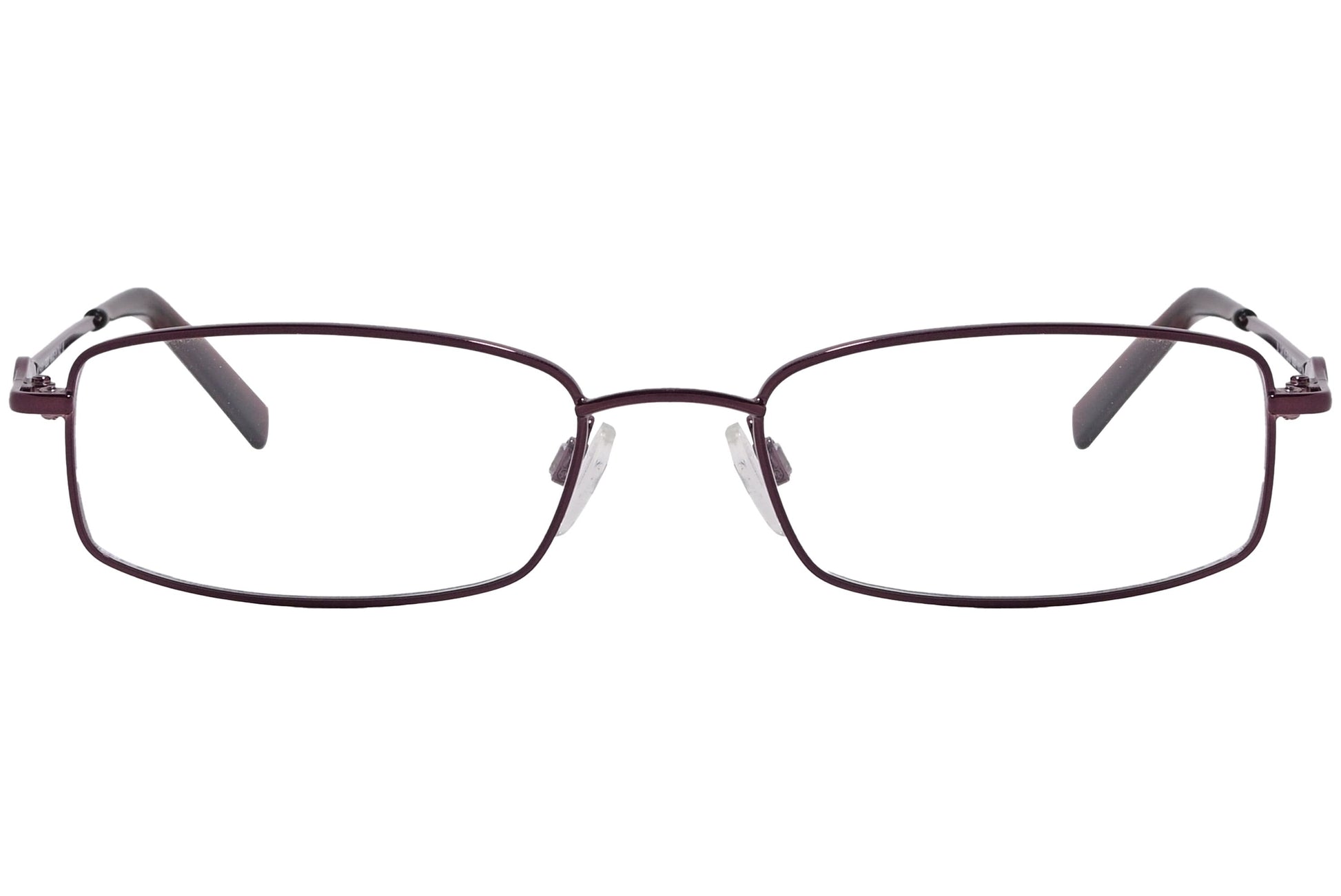 rectangle brown eyeglasses frame viewed from front angle.