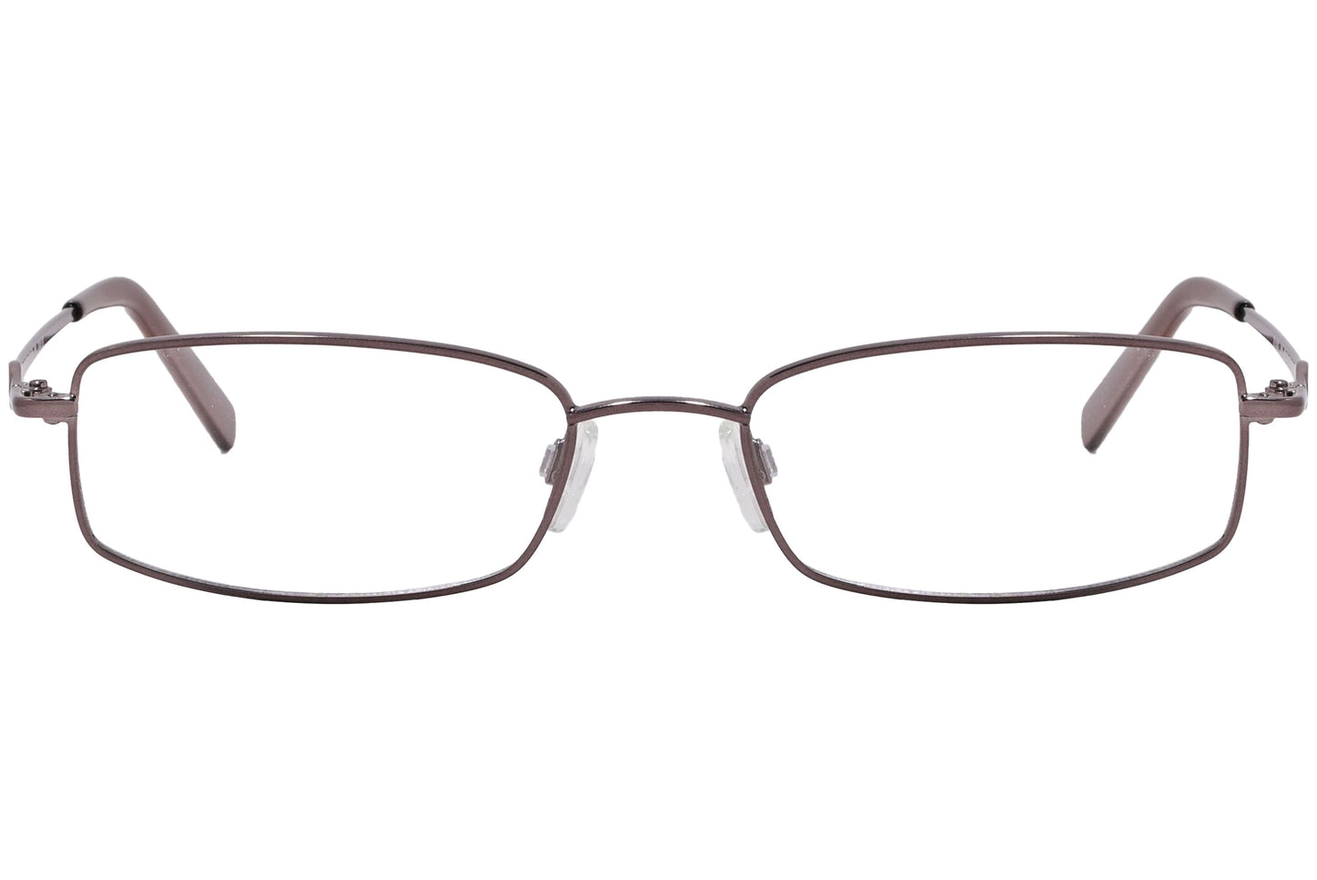 rectangle brown eyeglasses frame viewed from front angle.