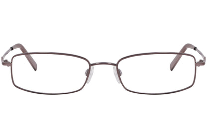 rectangle brown eyeglasses frame viewed from front angle.