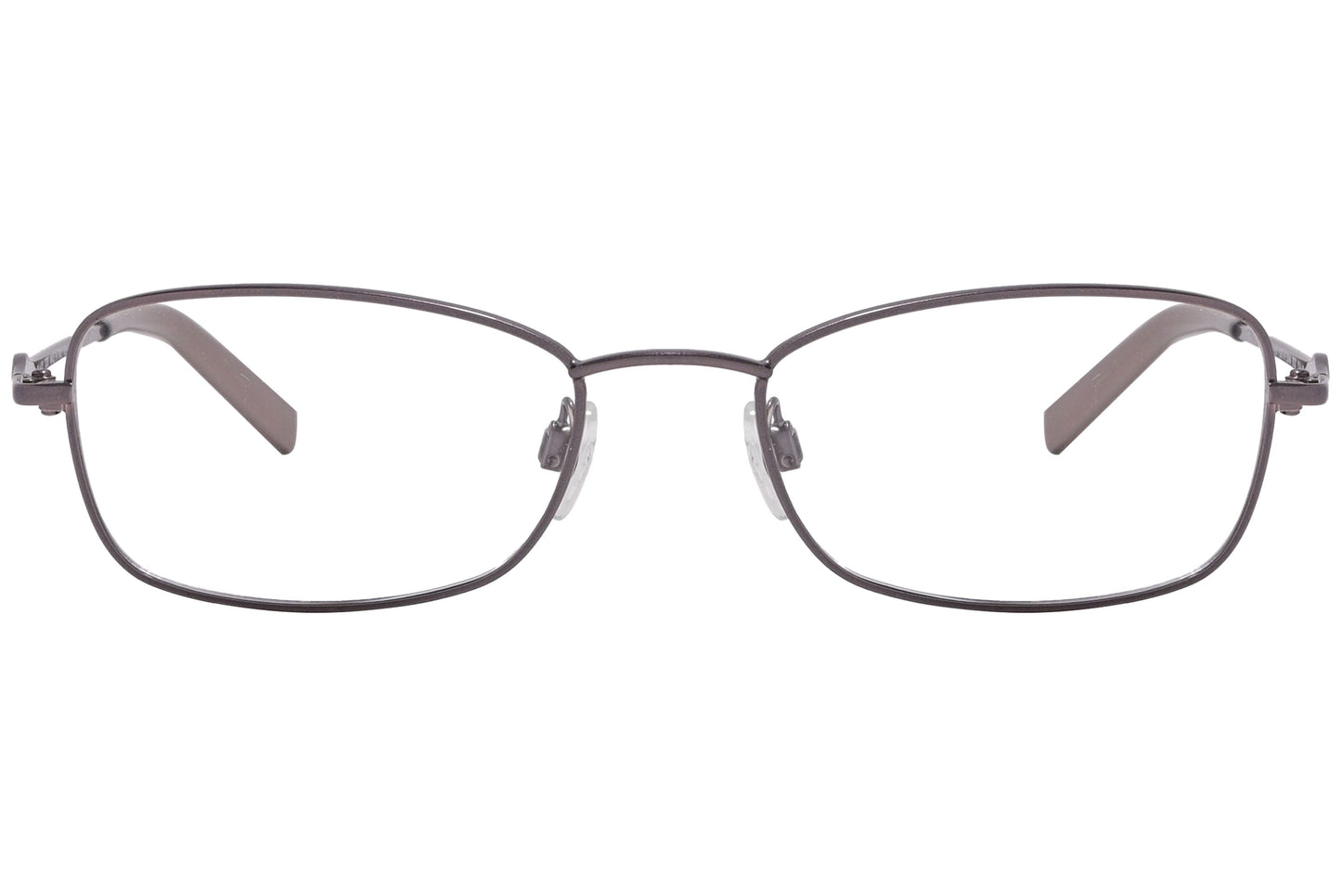 rectangle brown eyeglasses frame viewed from front angle.