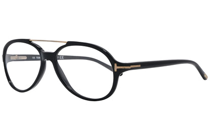 A pair of Tom Ford rectangle eyeglasses with black frame, as seen from a side profile against a white background.