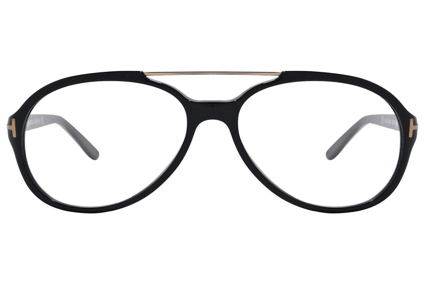 A pair of Tom Ford rectangle eyeglasses with black frame, as seen from a side profile against a white background.