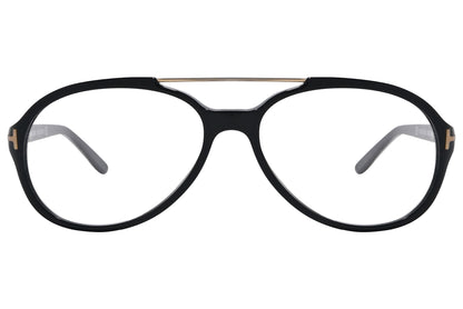 A pair of Tom Ford rectangle eyeglasses with black frame, as seen from a side profile against a white background.