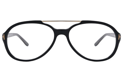 tom ford rectangle black eyeglasses frame viewed from front angle.