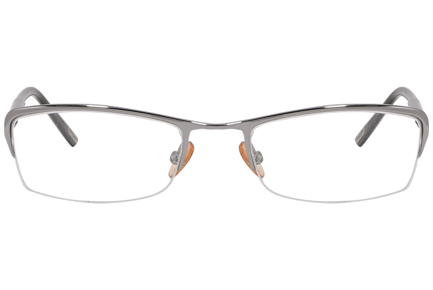 tom ford rectangle silver and black eyeglasses frame viewed from front angle.