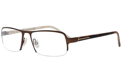 tom ford rectangle brown eyeglasses frame viewed from a 45-degree angle.