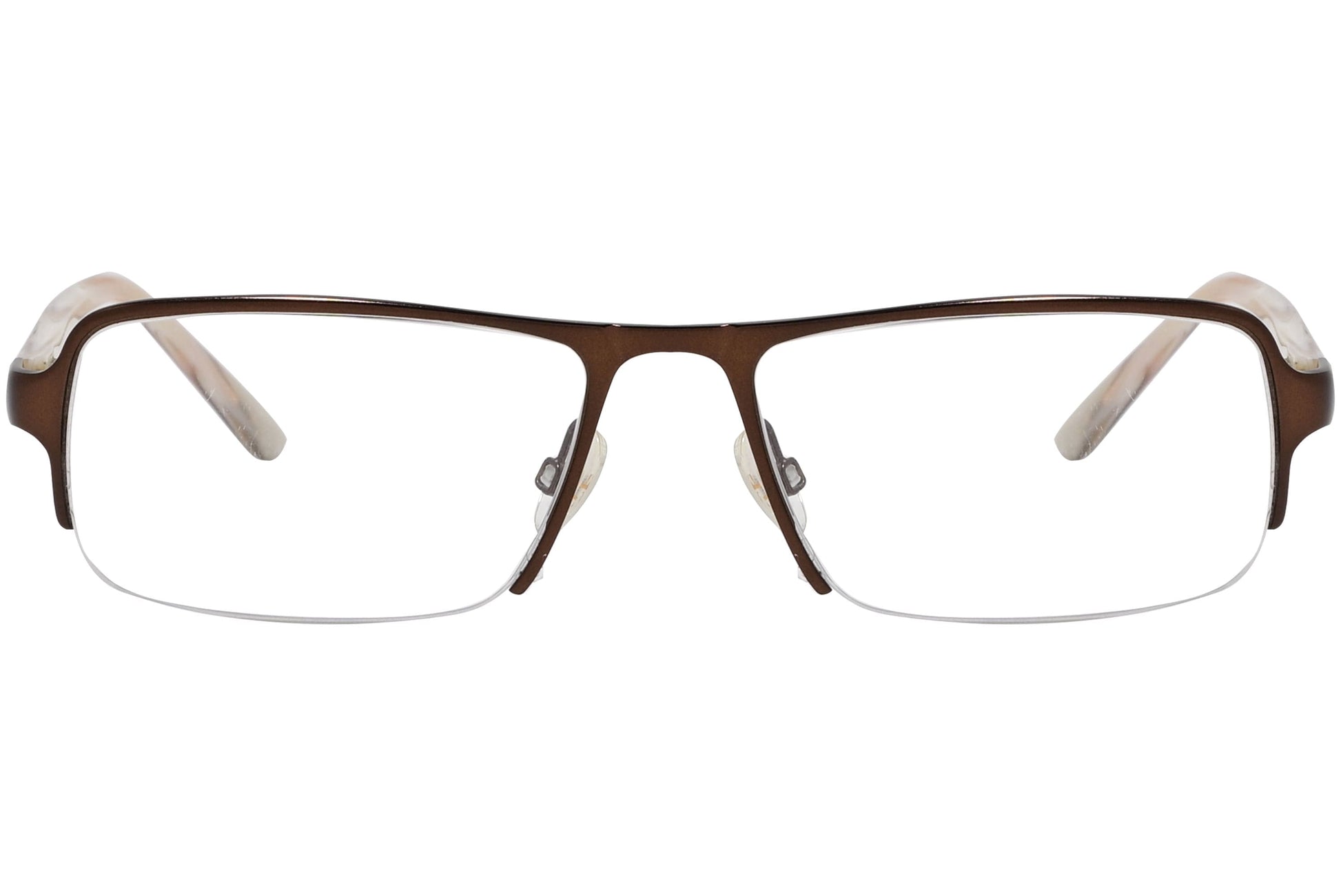 tom ford rectangle brown eyeglasses frame viewed from front angle.