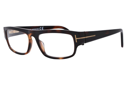 tom ford rectangle brown tortoise eyeglasses frame viewed from a 45-degree angle.