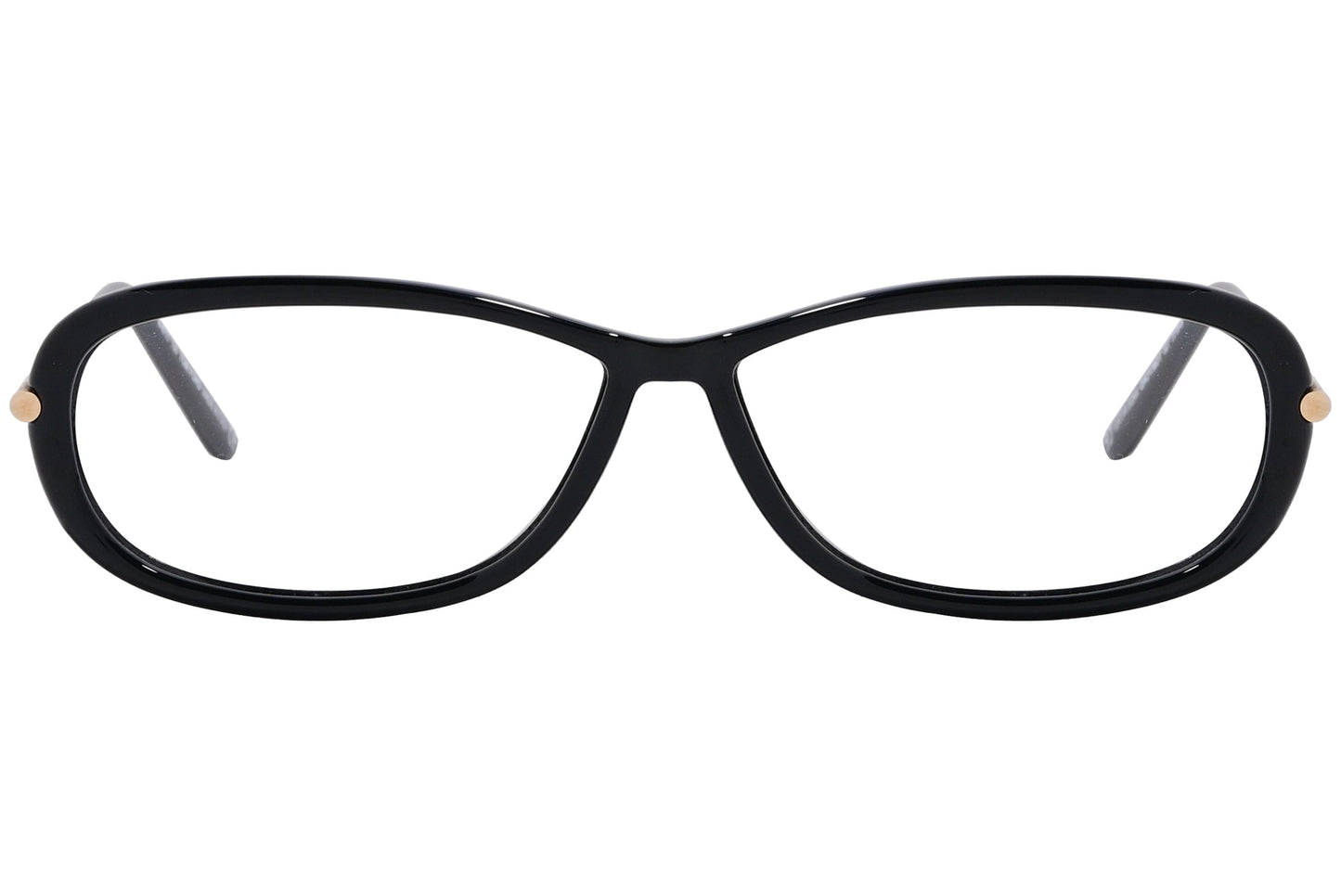 tom ford oval black eyeglasses frame viewed from front angle.