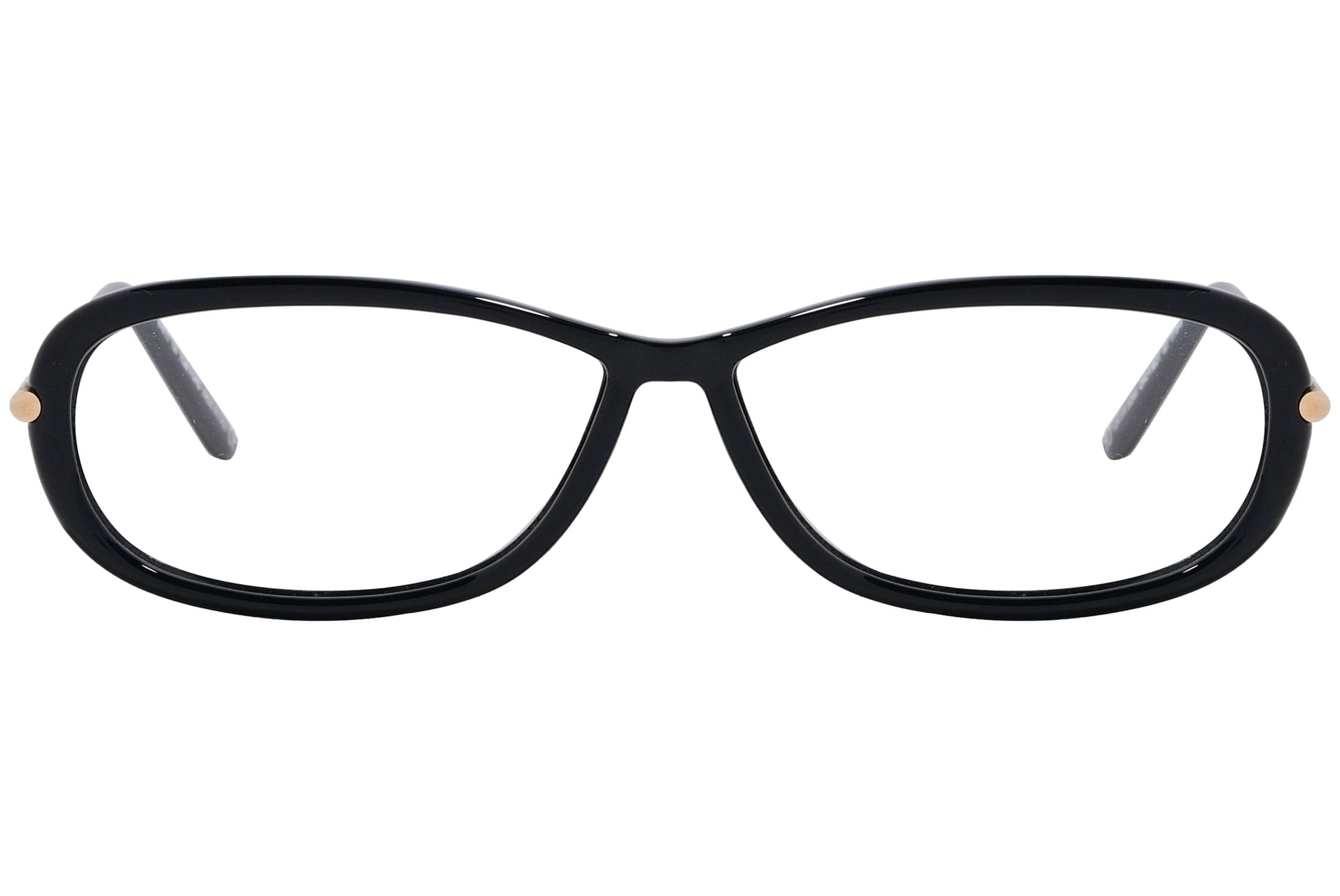 tom ford oval black eyeglasses frame viewed from front angle.