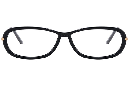 tom ford oval black eyeglasses frame viewed from front angle.