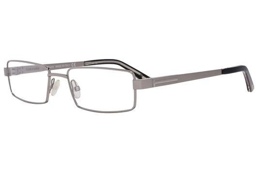 tom ford rectangle gray eyeglasses frame viewed from a 45-degree angle.