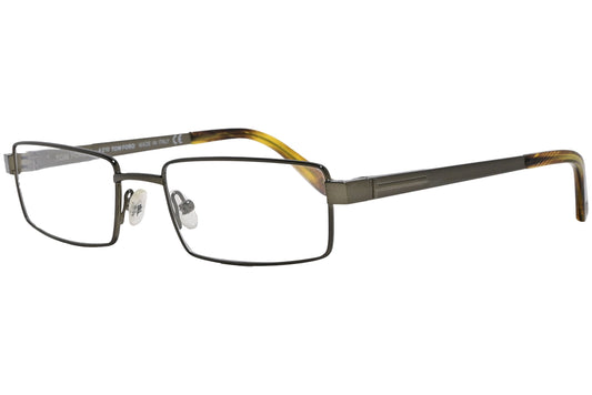 tom ford rectangle gray eyeglasses frame viewed from a 45-degree angle.