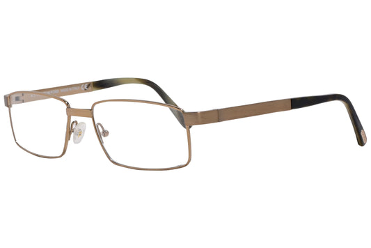 tom ford rectangle brown eyeglasses frame viewed from a 45-degree angle.