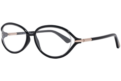 A pair of Tom Ford oval eyeglasses with black frame.