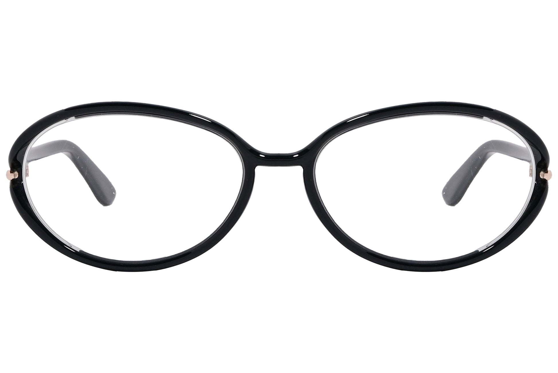 A pair of Tom Ford oval eyeglasses with black frame.