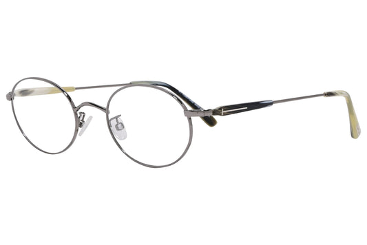 tom ford round gray eyeglasses frame viewed from a 45-degree angle.