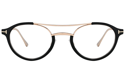 tom ford oval multicolor eyeglasses frame viewed from front angle.