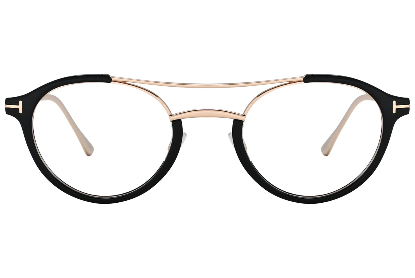 tom ford oval multicolor eyeglasses frame viewed from front angle.