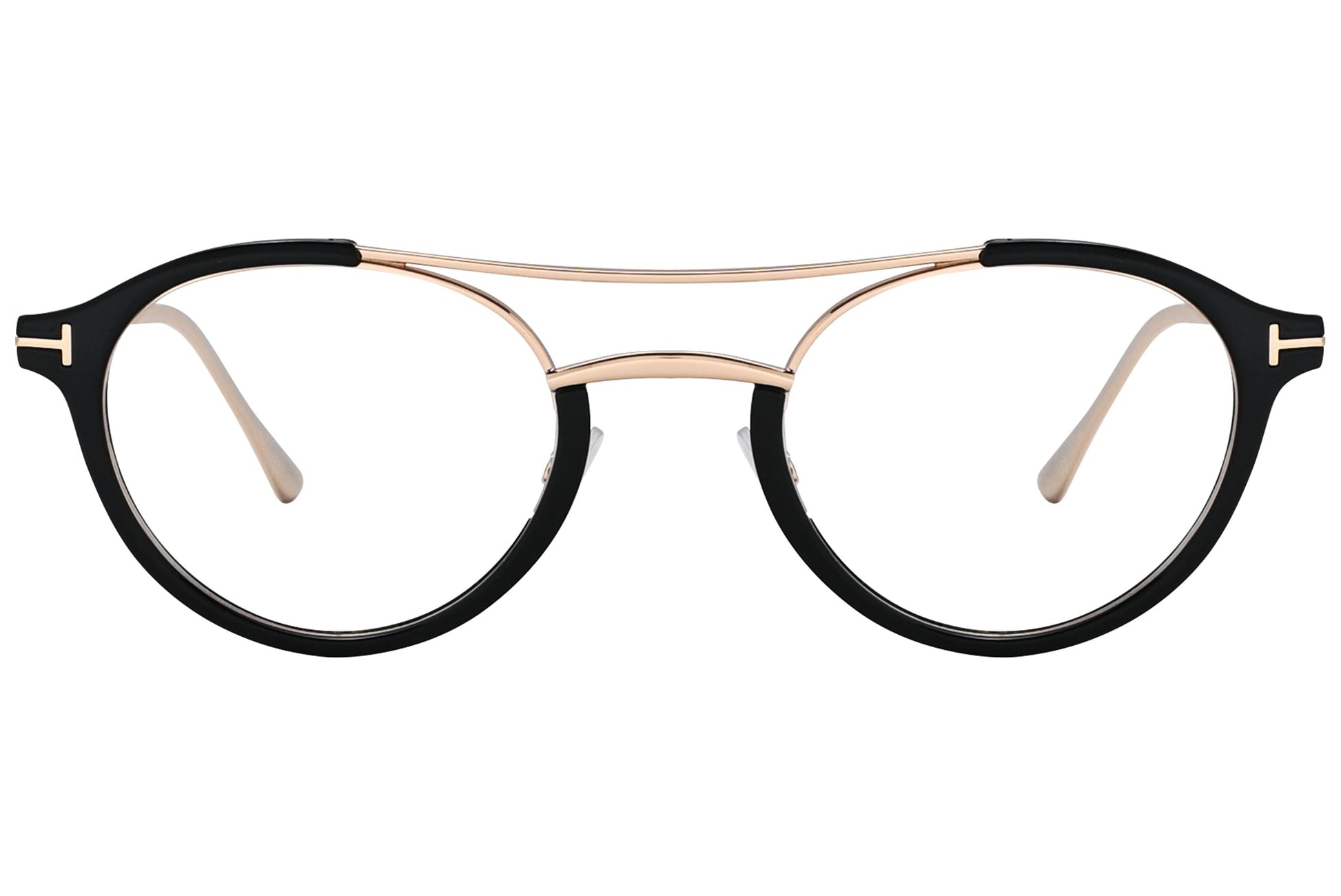 tom ford oval multicolor eyeglasses frame viewed from front angle.