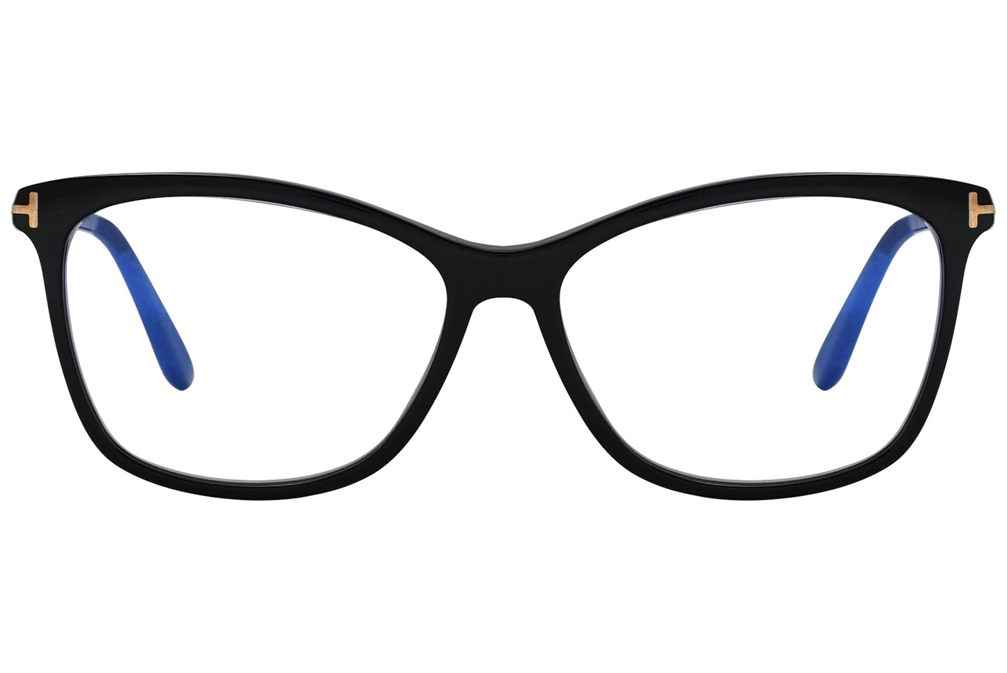 tom ford rectangle black eyeglasses frame viewed from front angle.